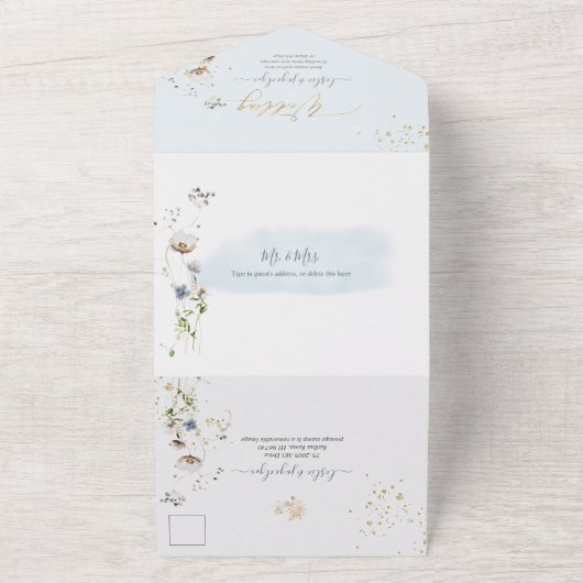 PixDezines Waterverf Winter Meadows Flowers All In One Uitnodiging (Buitenkant)