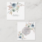PixDezines Waterverf Winter Rozen, Dusty Blue Vierkante Visitekaartje (Voorkant / Achterkant)