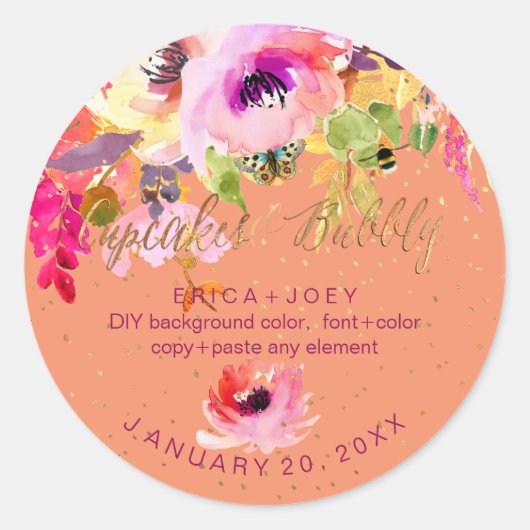 PixDezines Waterverf Wisteria+Peonies Ronde Sticker (Voorkant)