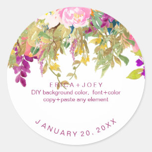 PixDezines Waterverf Wisteria+Peonies Ronde Sticker