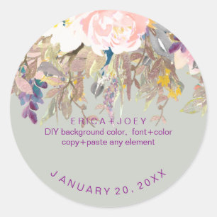 PixDezines Waterverf Wisteria+Peonies Ronde Sticker