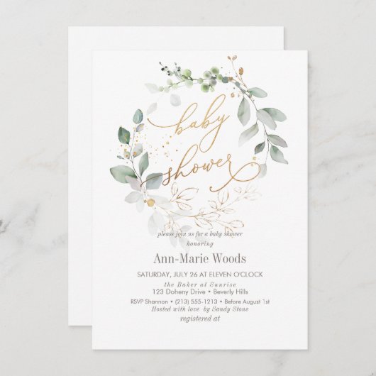 PixDezines Waterverf Wreated Baby shower Kaart (Voorkant / Achterkant)