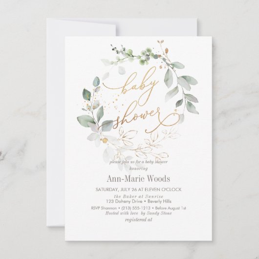 PixDezines Waterverf Wreated Baby shower Kaart (Voorkant)