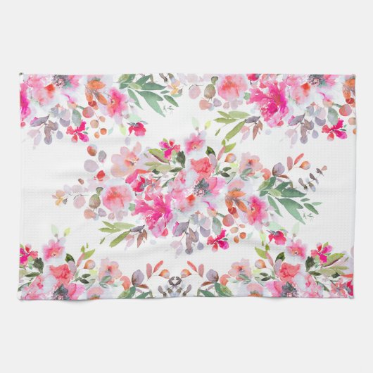 PixDezines Waterverf Zomer Bloemen Theedoek (Horizontaal)