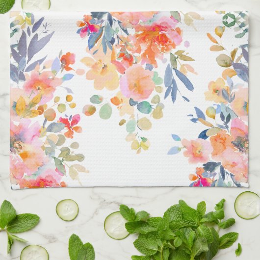 PixDezines Waterverf Zomer Bloemen Theedoek (Gevouwen)