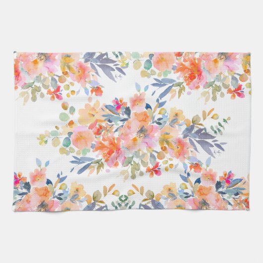 PixDezines Waterverf Zomer Bloemen Theedoek (Horizontaal)