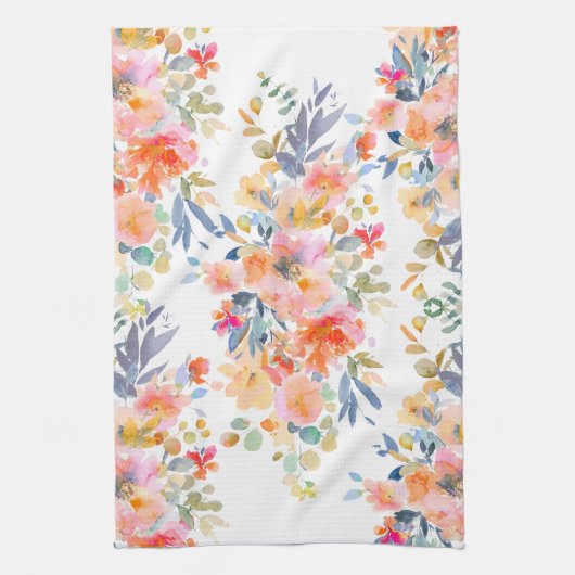 PixDezines Waterverf Zomer Bloemen Theedoek (Verticaal)