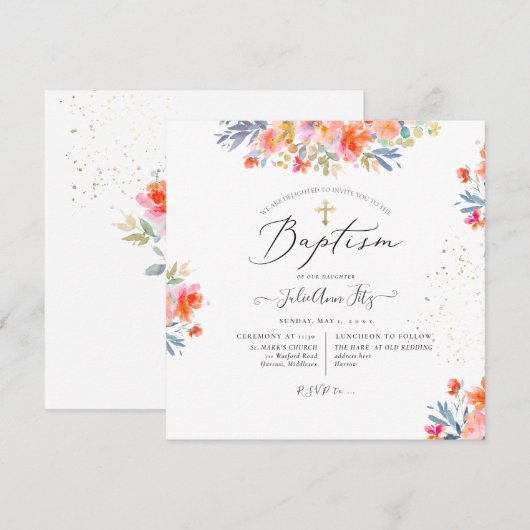 PixDezines Waterverf Zomer Rozen Doop Kaart (Voorkant / Achterkant)