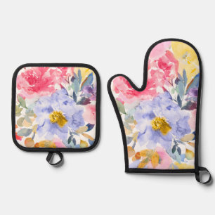 PixDezines Waterverf Zomer Tuin Rozen  Ovenwant & Pannenlap Set