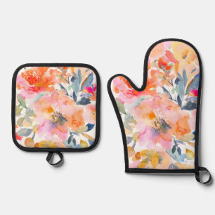 PixDezines Waterverf Zomer Tuinrozen Ovenwant & Pannenlap Set