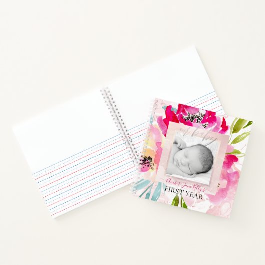 PIXDEZINES WATERVERF ZOMERBLOEMEN BABY 1E JAAR NOTITIEBOEK (Binnen)