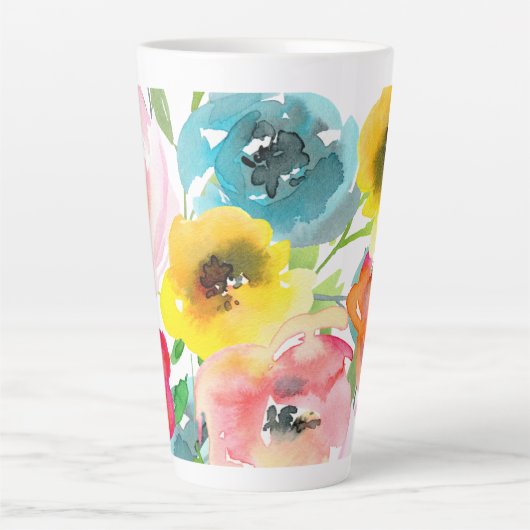 PixDezines Waterverf Zomerpioenen Latte Mok (Voorkant)