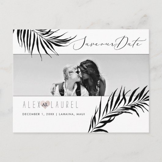 PixDezines Waterverf Zwarte Palmen, Bewaar de datu Briefkaart (Voorkant)