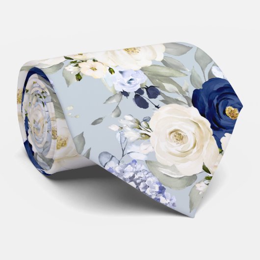 PixDezines Waterverfrozen Navyblauw Crème Stropdas (Opgerold)