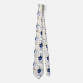 PixDezines Waterverfrozen Navyblauw Crème Stropdas (Voorkant)