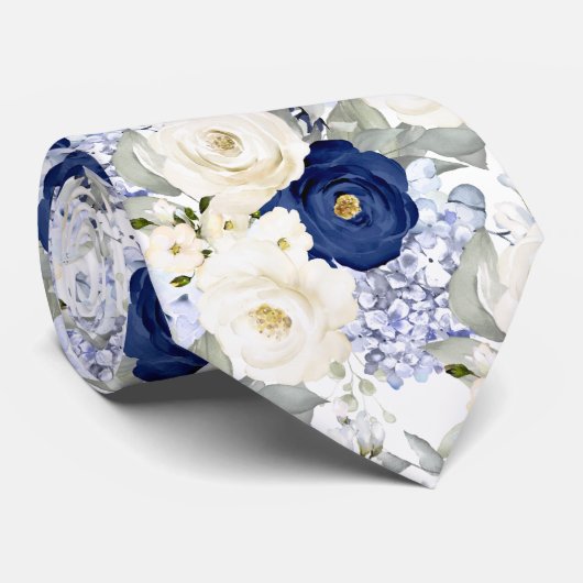 PixDezines Waterverfrozen Navyblauw Crème Stropdas (Opgerold)