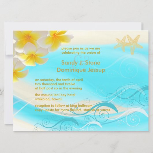 PixDezines Waves, Plumeria Lei+stervis+strand Kaart (Achterkant)