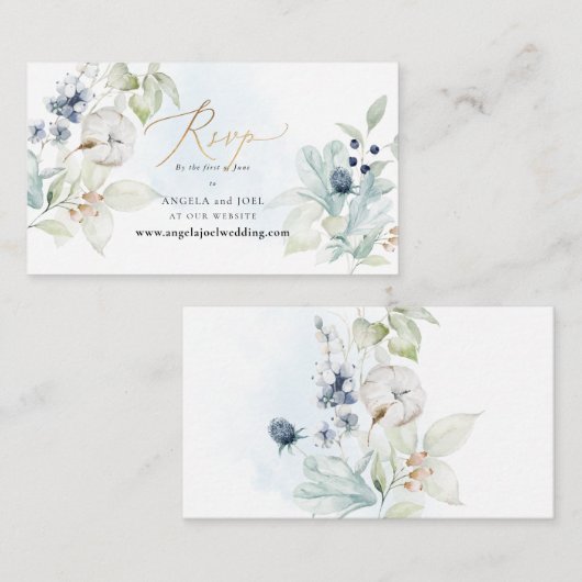 PixDezines Web RSVP Dusty Blue Winter Cotton Informatiekaartje (Voorkant / Achterkant)