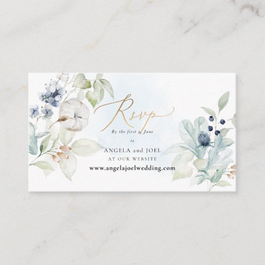 PixDezines Web RSVP Dusty Blue Winter Cotton Informatiekaartje (Voorkant)