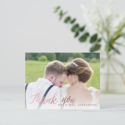 PixDezines Wedding Bedankt/Faux Roos Gold Script Briefkaart (Staand voorkant)
