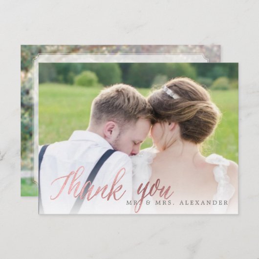 PixDezines Wedding Bedankt/Faux Roos Gold Script Briefkaart (Voorkant / Achterkant)