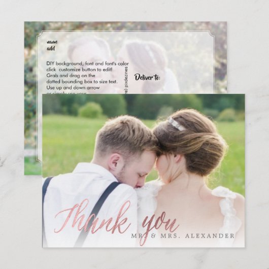 PixDezines Wedding Bedankt/Faux Roos Gold Script Briefkaart (Voorkant / Achterkant)