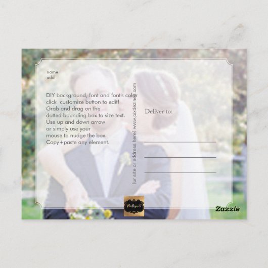 PixDezines Wedding Dank u/Faux Zilver/Script Briefkaart (Achterkant)