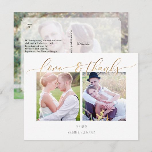 PixDezines Wedding Dank u/Moderne Calligrafie Briefkaart (Voorkant / Achterkant)