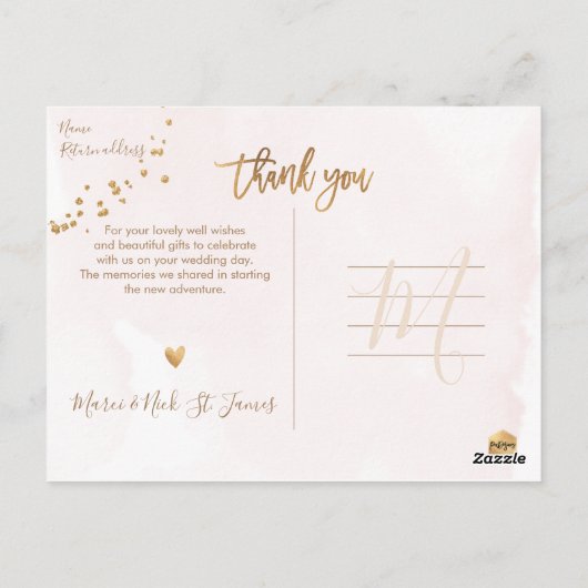 PixDezines Wedding Dank u Waterverf Lijst Briefkaart (Achterkant)