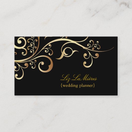 PixDezines Wedding Planner, gouden sierwervels Visitekaartje (Voorkant)
