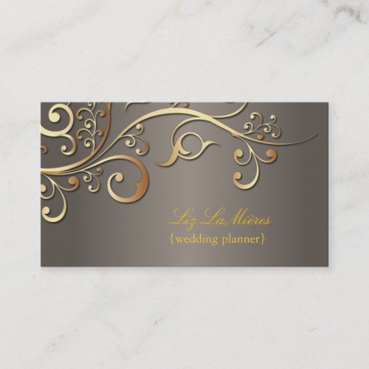 PixDezines Wedding Planner, gouden sierzwanen Visitekaartje (Voorkant)