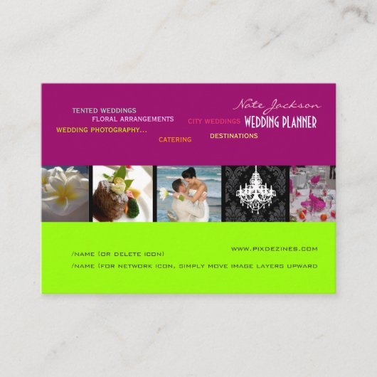 PixDezines weddingplanners/doe-het-zelf kleuren+le Visitekaartje (Voorkant)