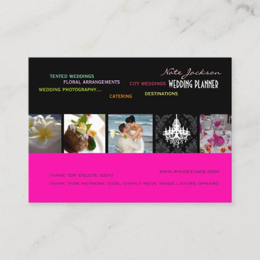 PixDezines weddingplanners/doe-het-zelf kleuren+le Visitekaartje (Voorkant)