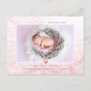PixDezines Welcome Baby Girl, Faux Folie Script Aankondigingskaart