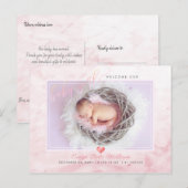 PixDezines Welcome Baby Girl, Faux Folie Script Aankondigingskaart (Voorkant / Achterkant)