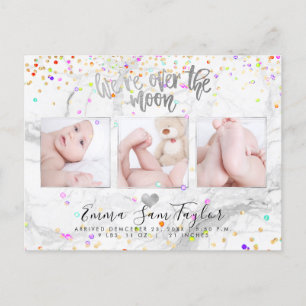 PixDezines We're Over the Moon Geboorte Confetti Aankondigingskaart