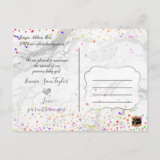 PixDezines We're Over the Moon Geboorte Confetti Aankondigingskaart (Achterkant)