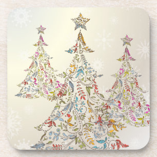 PixDezines Whimpsy Kerstboom+sneeuwvlokken Bier Onderzetter