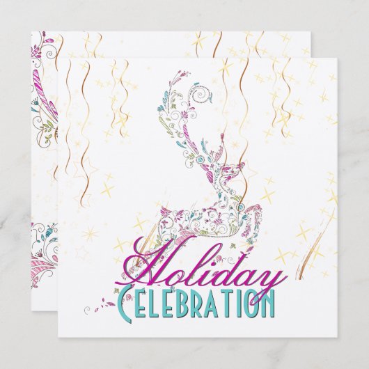 PixDezines Whimsy Reindeer+Holiday Kaart (Voorkant / Achterkant)