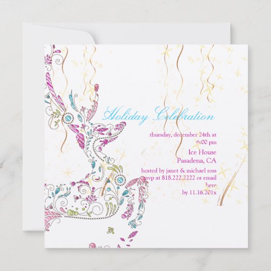 PixDezines Whimsy Reindeer+Holiday Kaart (Achterkant)