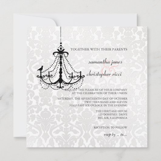 PixDezines White Chandelier met een vogel Kaart (Achterkant)