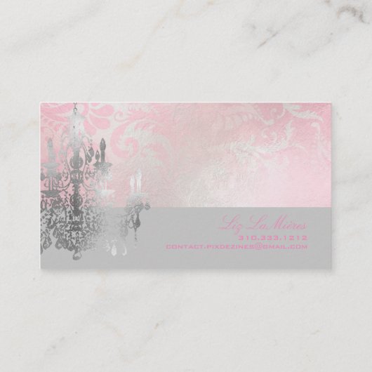 PixDezines White Chandelier+Pink Damask Visitekaartje (Achterkant)