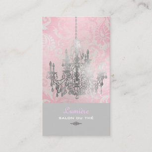 PixDezines White Chandelier+Pink Damask Visitekaartje