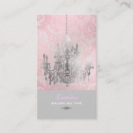 PixDezines White Chandelier+Pink Damask Visitekaartje (Voorkant)