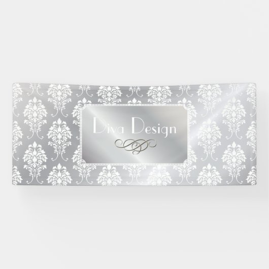 PixDezines White Damask + Silver Tone Spandoek (Horizontaal)
