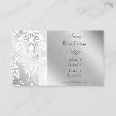 PixDezines White Damask + Silver Tone Visitekaartje (Achterkant)