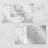 PixDezines White Damask + Silver Tone Visitekaartje (Voorkant / Achterkant)