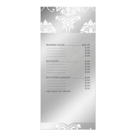 PixDezines White Damask, Spa Services Menu (Voorkant)