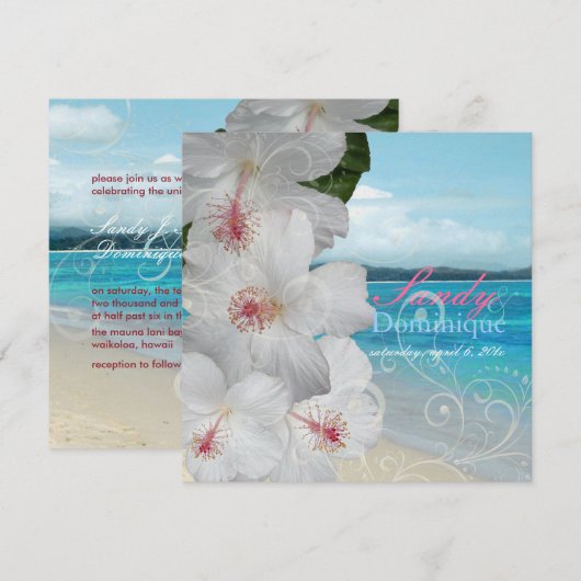 PixDezines White Hibiscus/strand/tropische bruilof Kaart (Voorkant / Achterkant)