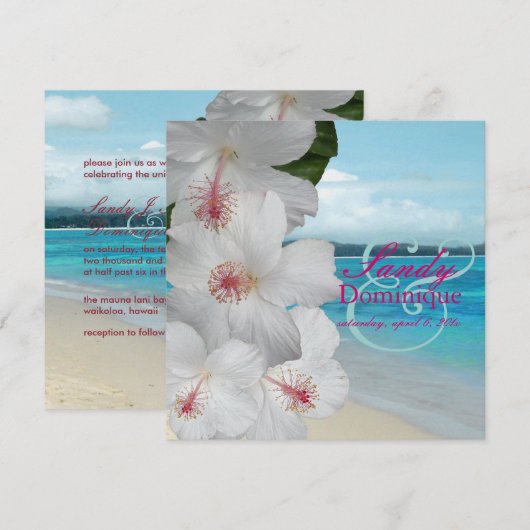 PixDezines White Hibiscus/strand/tropische bruilof Kaart (Voorkant / Achterkant)